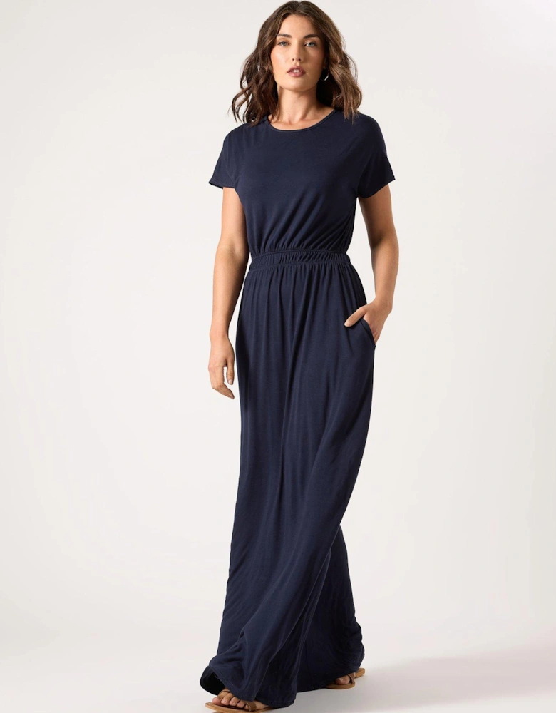 Shirred Waist Maxi Dress - Blue