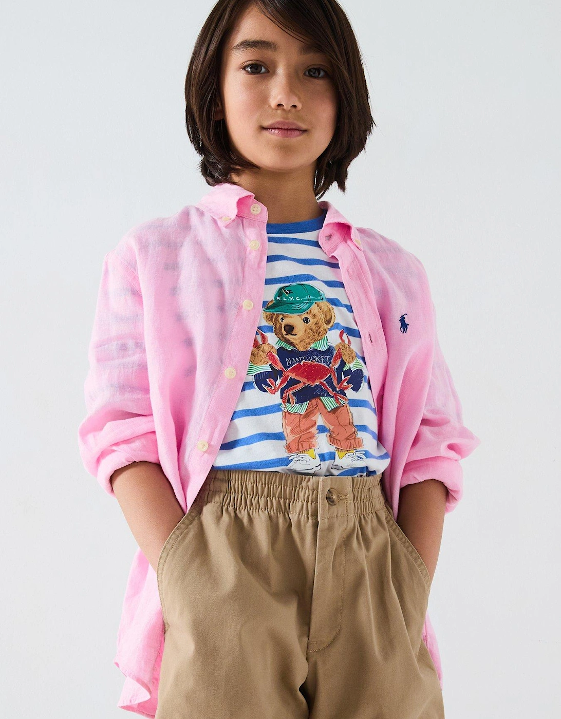 Boys Long Sleeve Linen Shirt - Pink