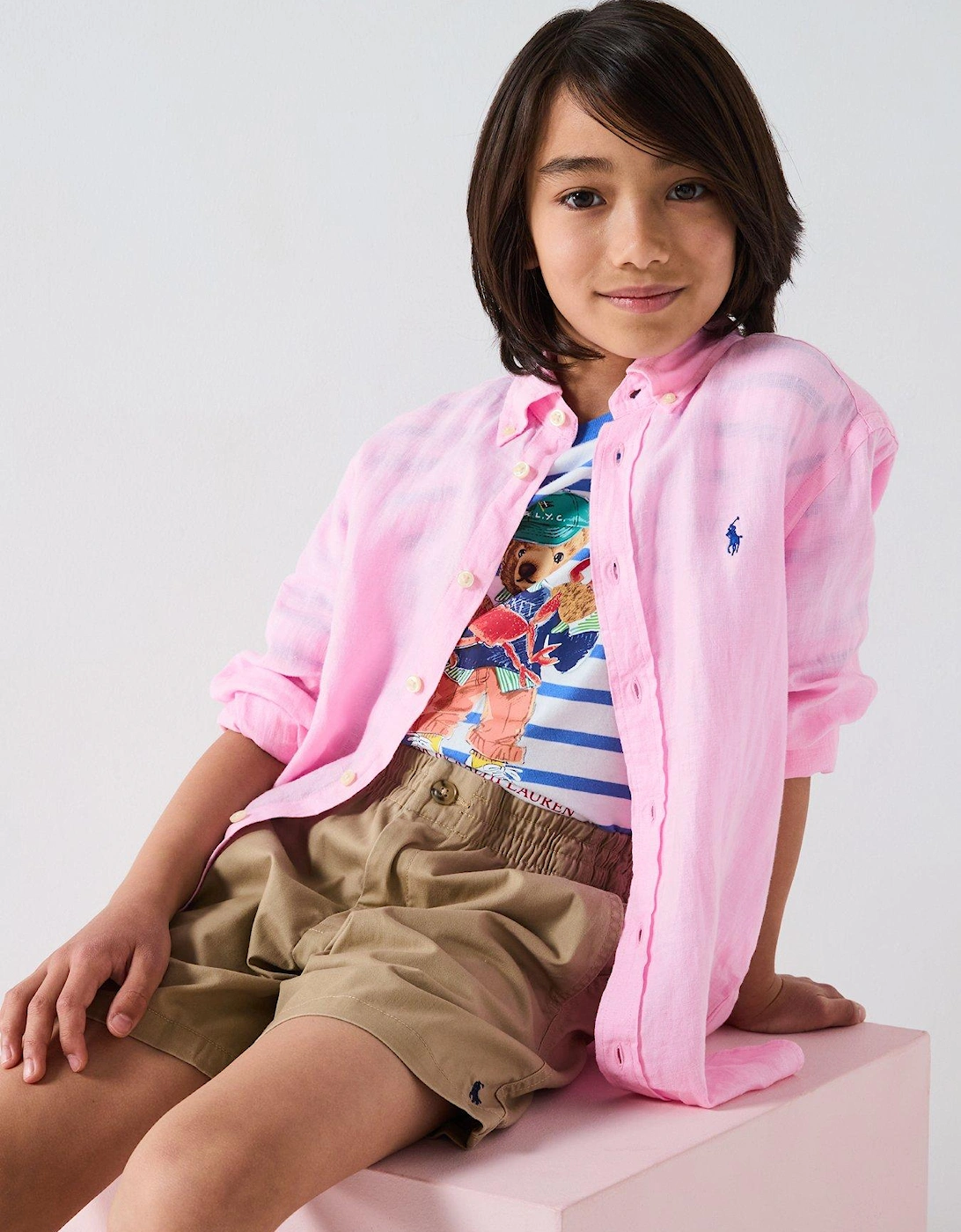 Boys Long Sleeve Linen Shirt - Pink, 5 of 4
