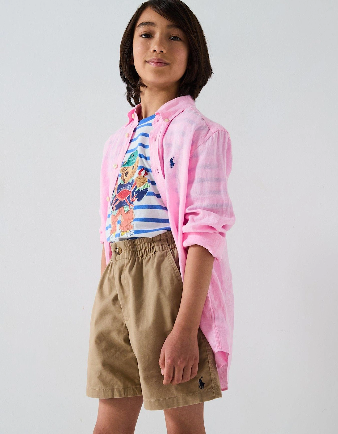 Boys Long Sleeve Linen Shirt - Pink