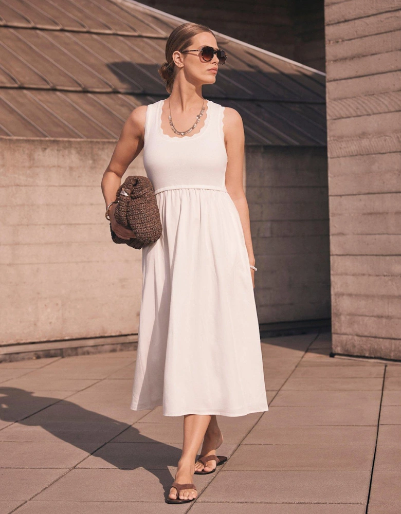 Scallop Detail Woven Mix Dress - White
