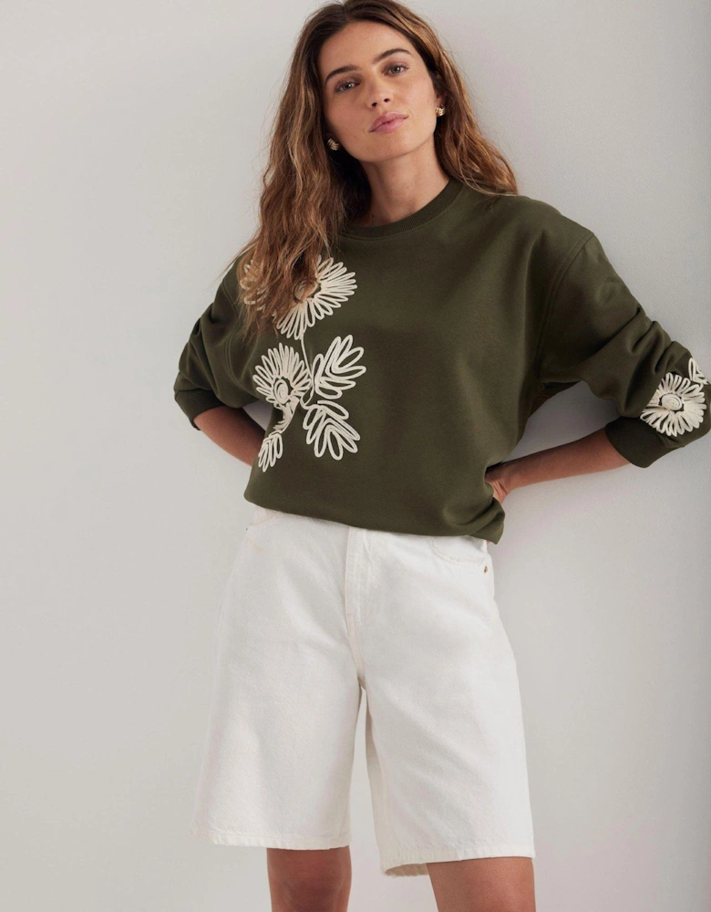 Khaki Flower Sweatshirt - Green