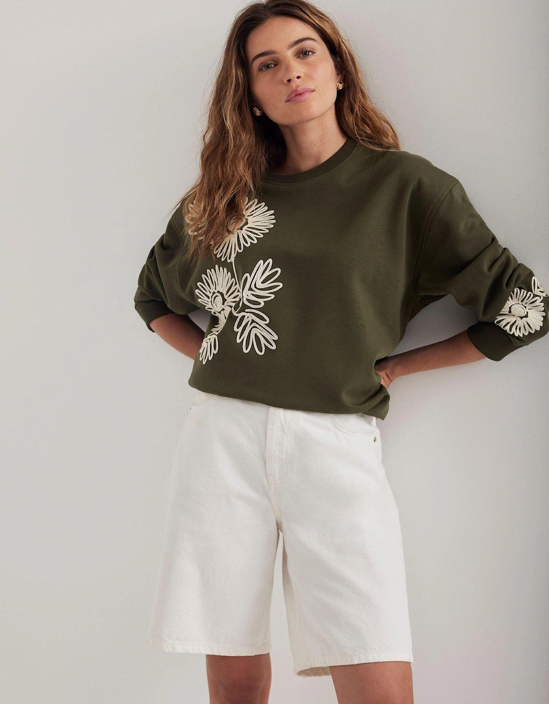 Khaki Flower Sweatshirt - Green, 2 of 1