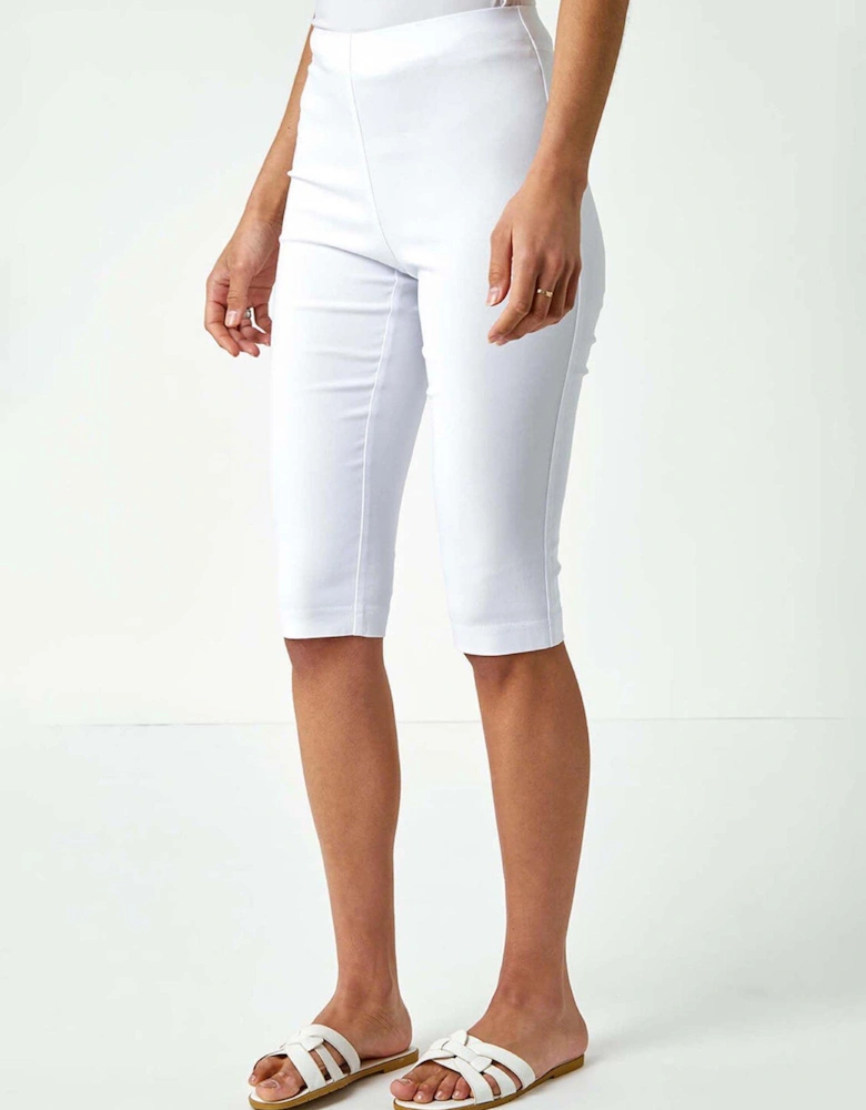 Elastic Waist Knee Length Stretch Shorts - White