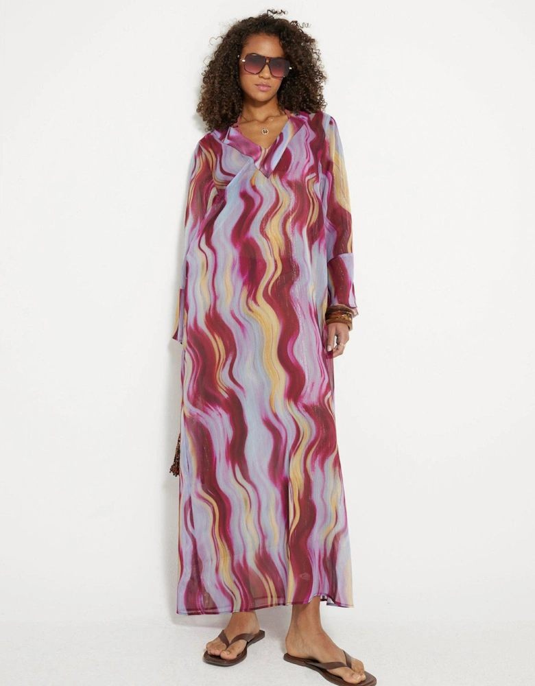 Printed Maxi Tunic Dress - Brown