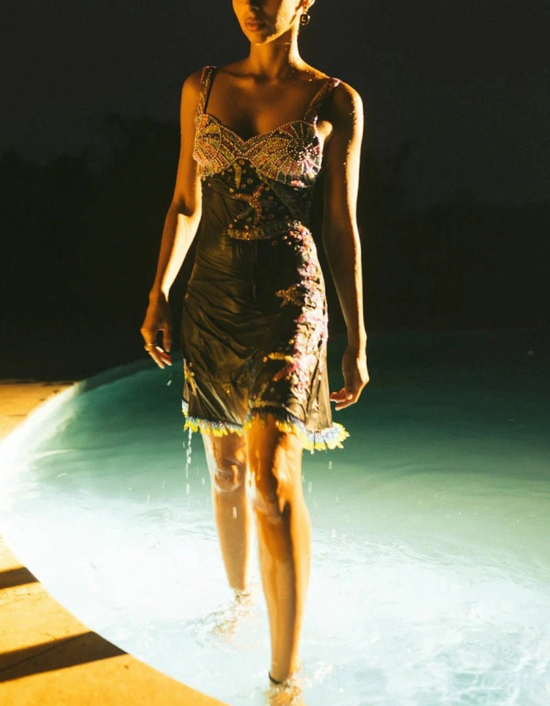 Tasseled Crescent Shell Mini Dress