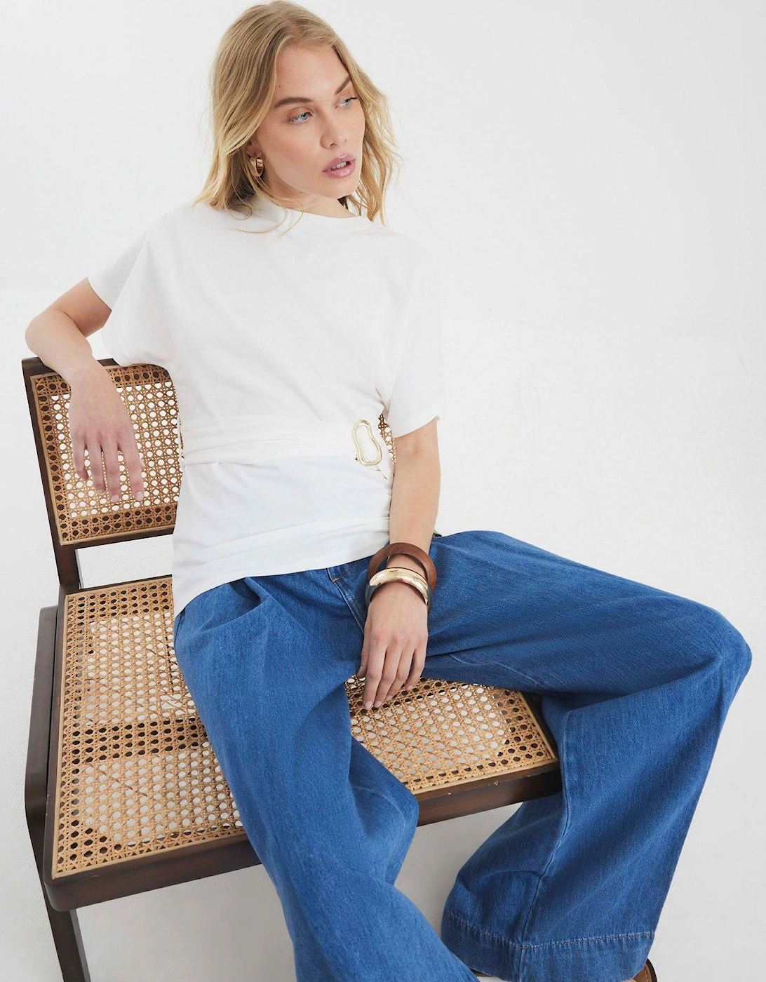 Short Sleeve Belted T-Shirt - White, 2 of 1