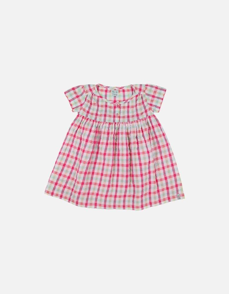 Girls Check Print Dress - Pink