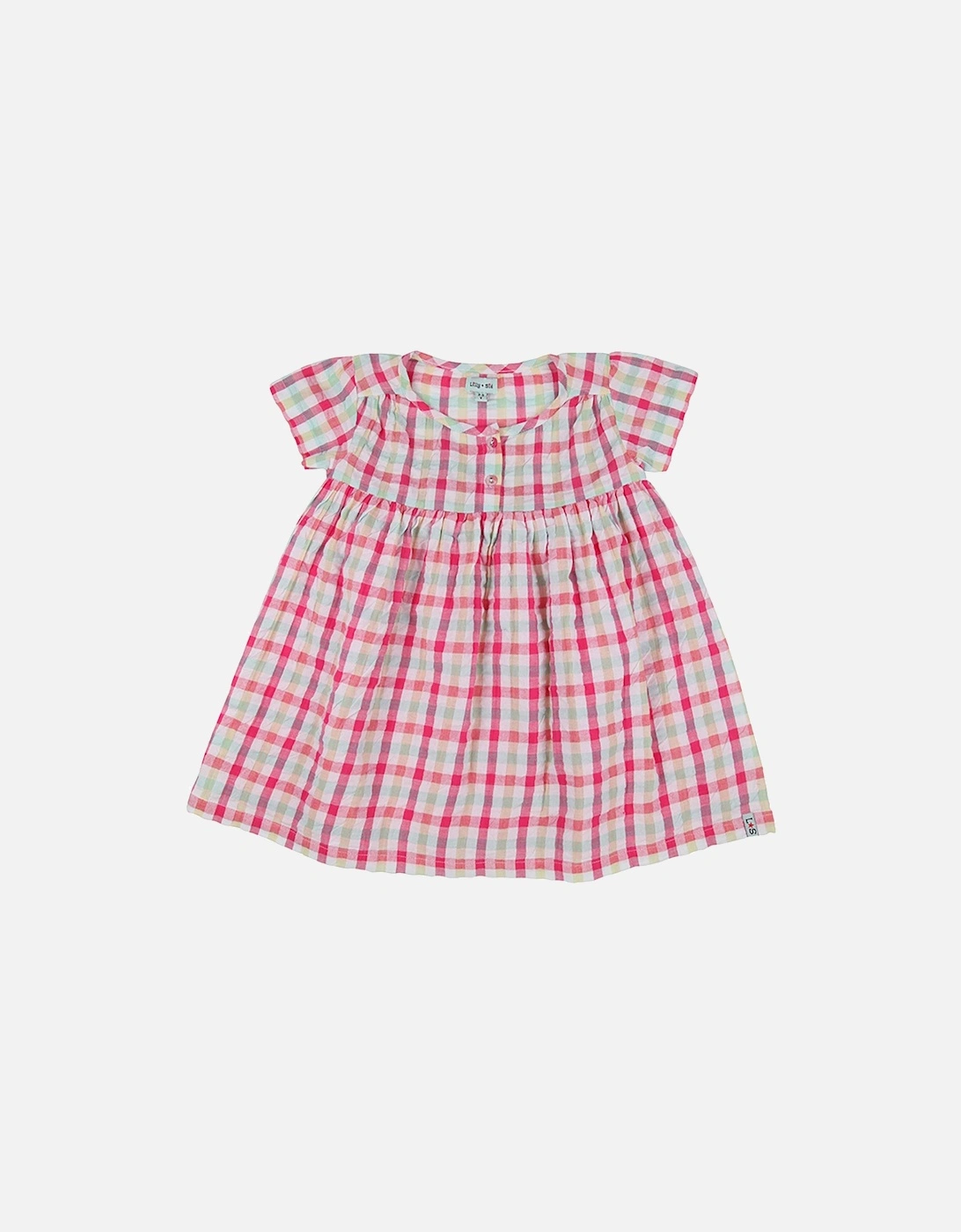 Girls Check Print Dress - Pink, 2 of 1
