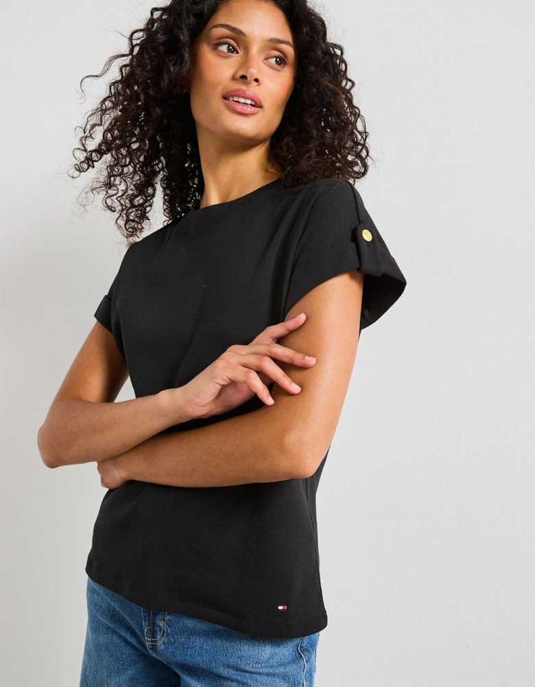 Gold Button Tee - Black