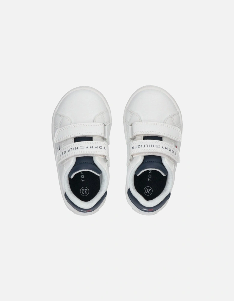 Kids Logan Flag Low Cut Lace-Up/Velcro Trainers - White