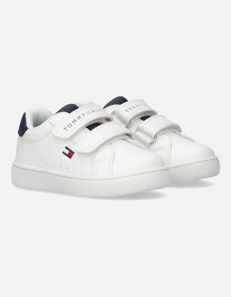 Kids Logan Flag Low Cut Lace-Up/Velcro Trainers - White