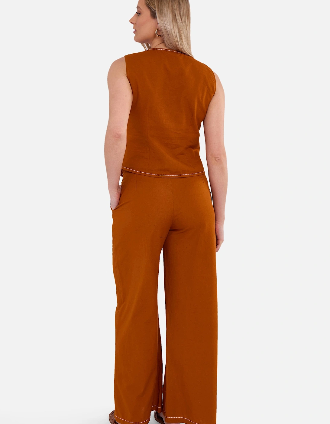 Rust Cotton Contrast Stitch Detail Waist Coat