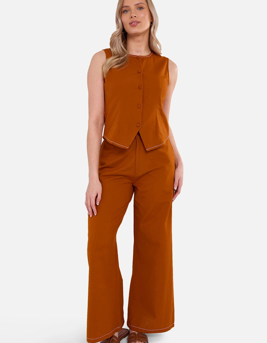 Rust Cotton Contrast Stitch Detail Waist Coat