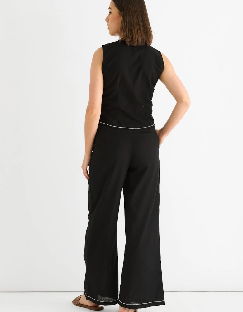 Black Cotton Contrast Stitch Detail Waist Coat