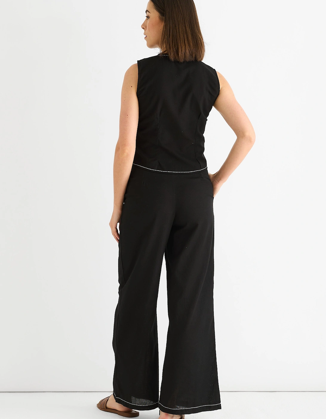 Black Cotton Contrast Stitch Detail Waist Coat