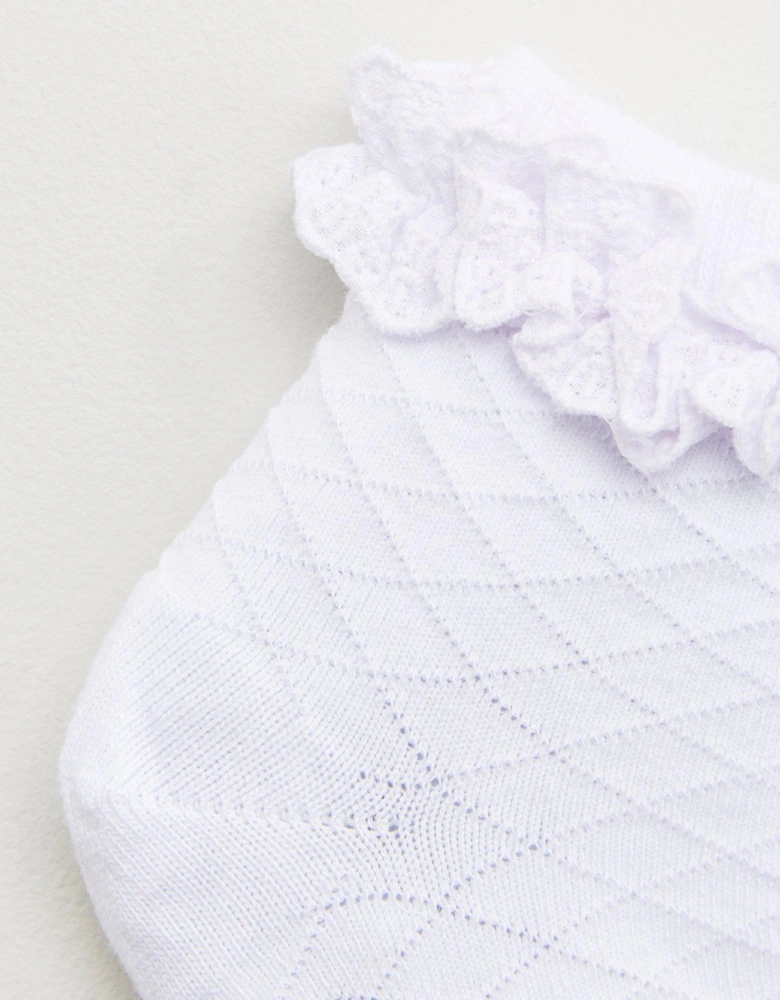 Girls 5 Pack Diamond Stitch Ruffle Frill School Ankle Socks - White