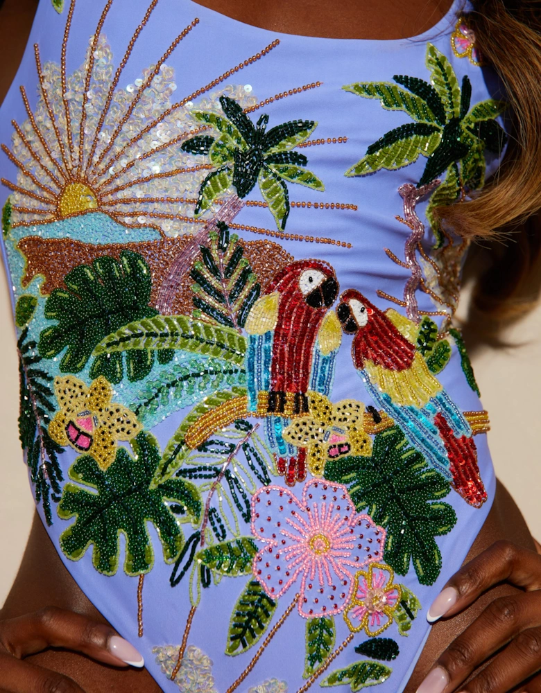 Pandora Luxe Hand Beaded Baby Blue Swimsuit
