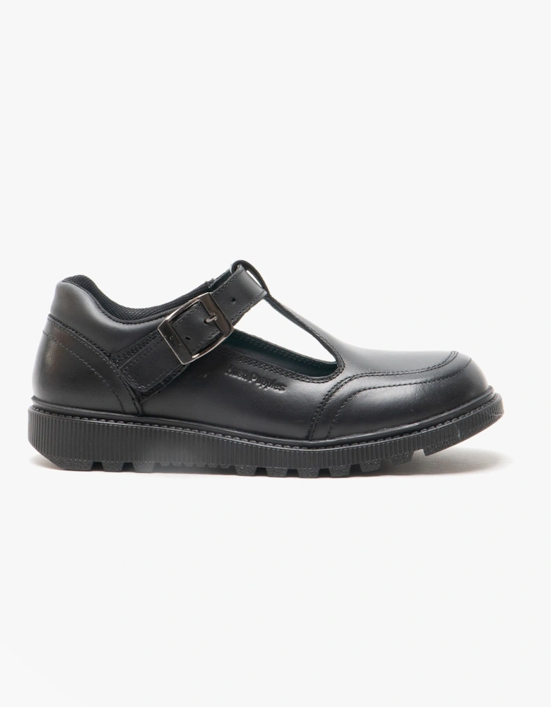 KERRY Girls Leather T-Bar School Shoes Black