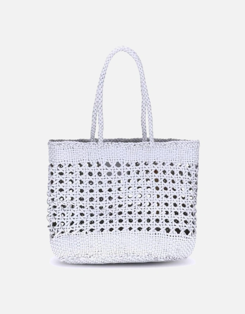 Handcrafted Perforated Weave Leather Tote Bag Women - White