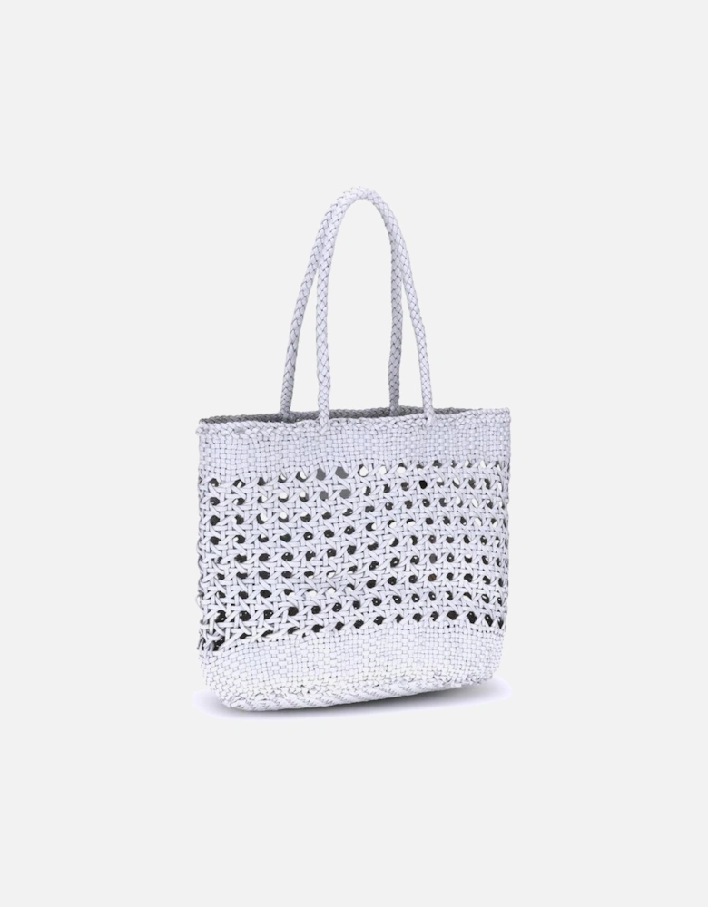 Handcrafted Perforated Weave Leather Tote Bag Women - White