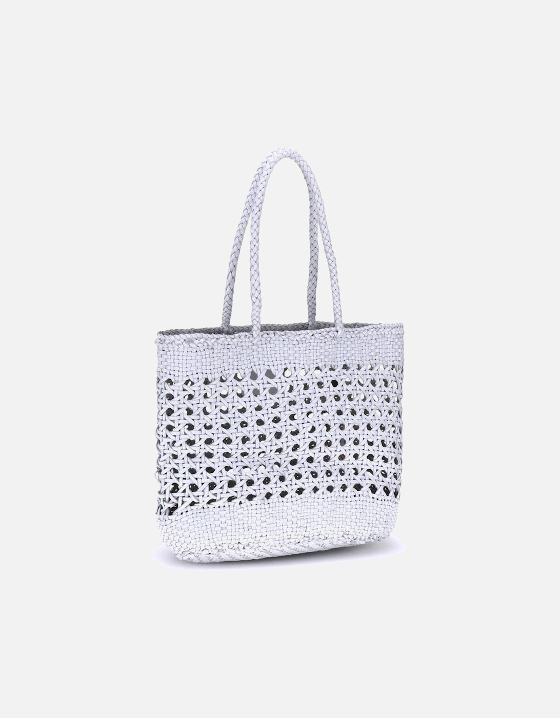 Handcrafted Perforated Weave Leather Tote Bag Women - White