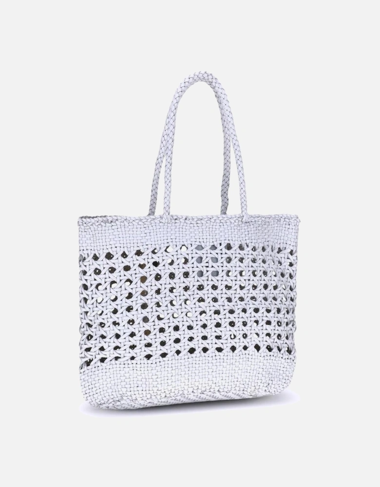 Handcrafted Perforated Weave Leather Tote Bag Women - White