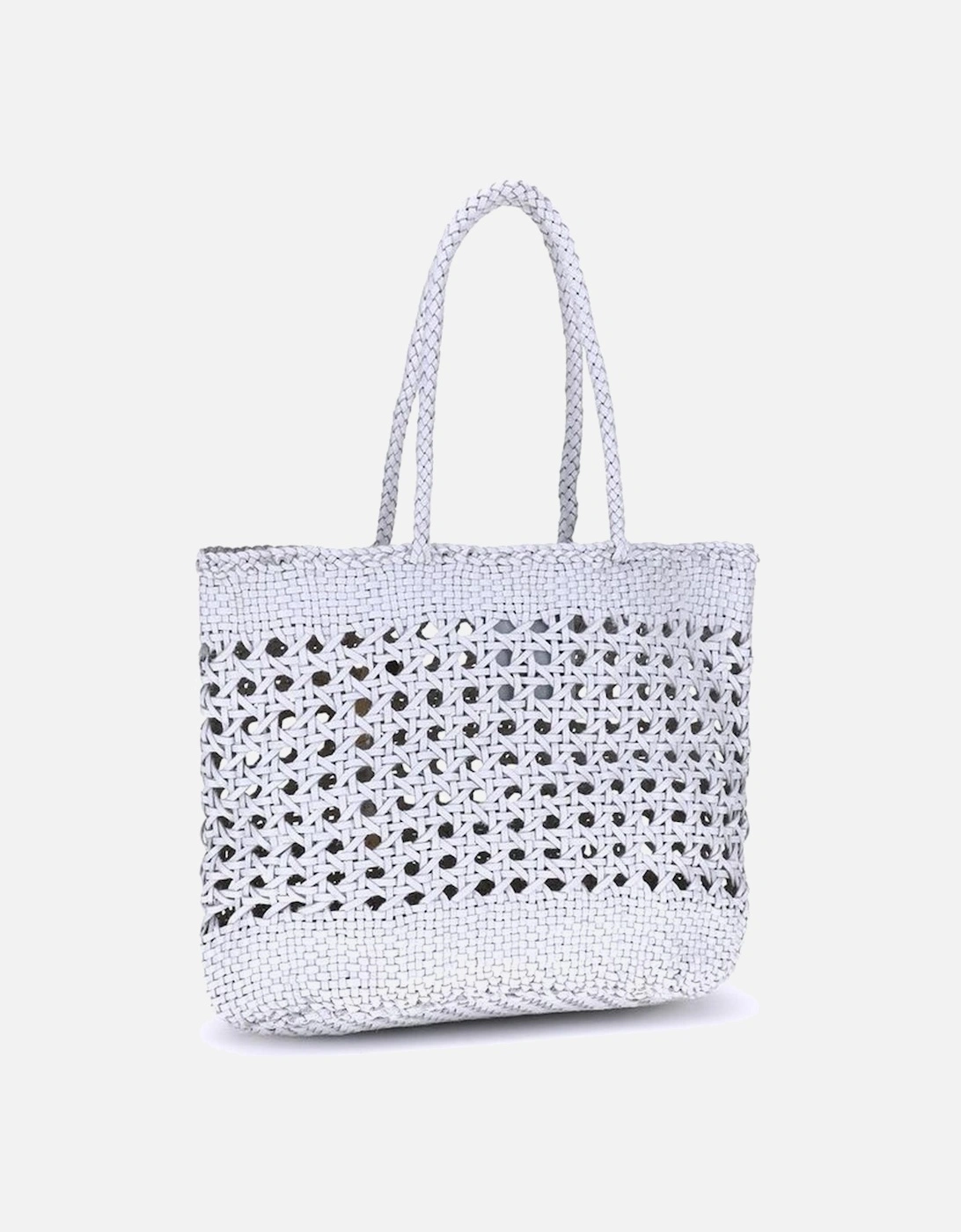 Handcrafted Perforated Weave Leather Tote Bag Women - White