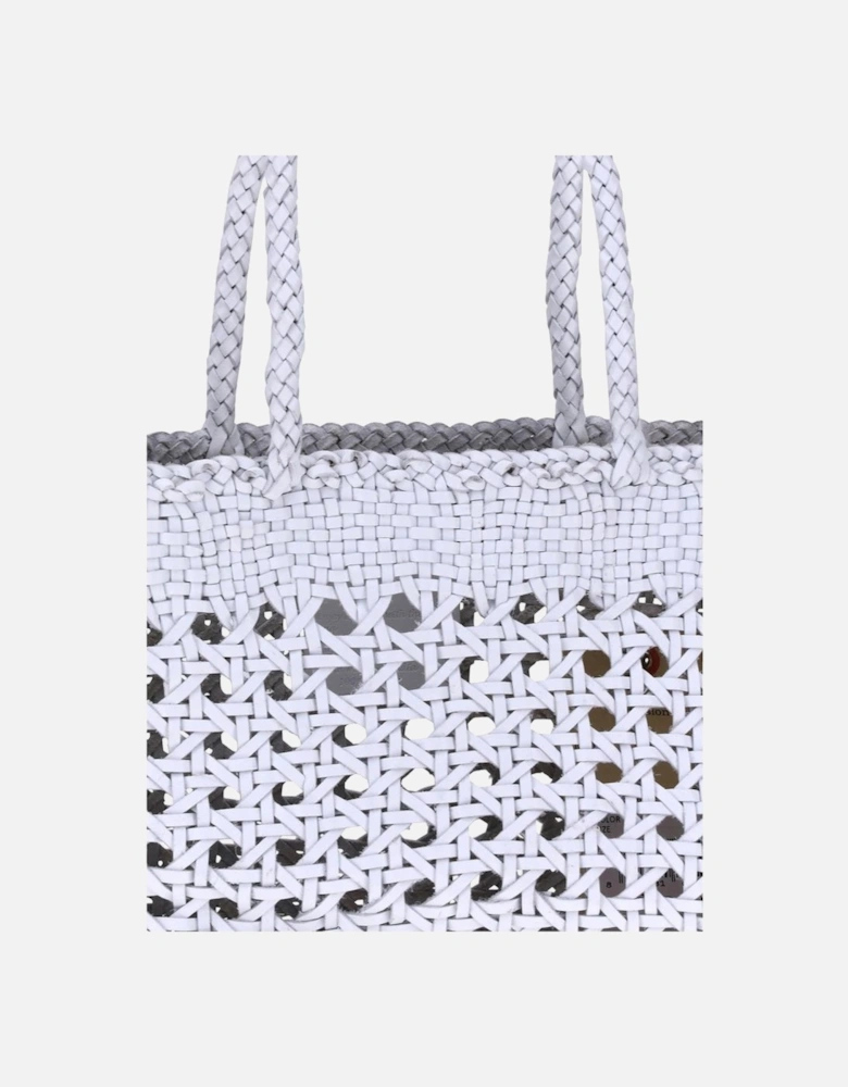 Handcrafted Perforated Weave Leather Tote Bag Women - White