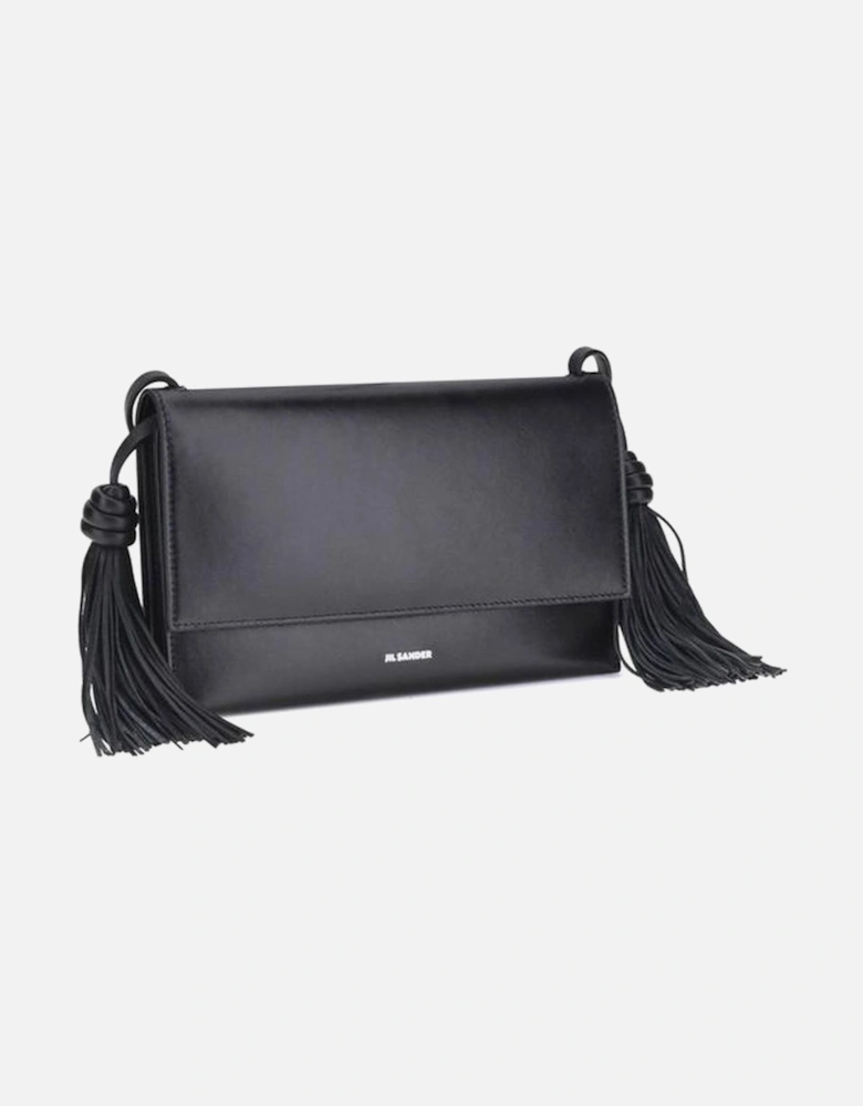 Tassel Leather Shoulder Bag with Magnetic Closure Women - Black