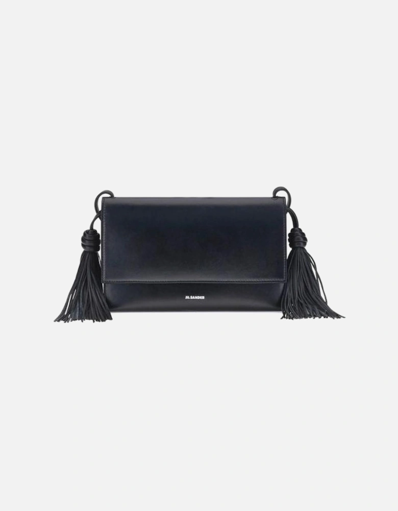 Tassel Leather Shoulder Bag with Magnetic Closure Women - Black