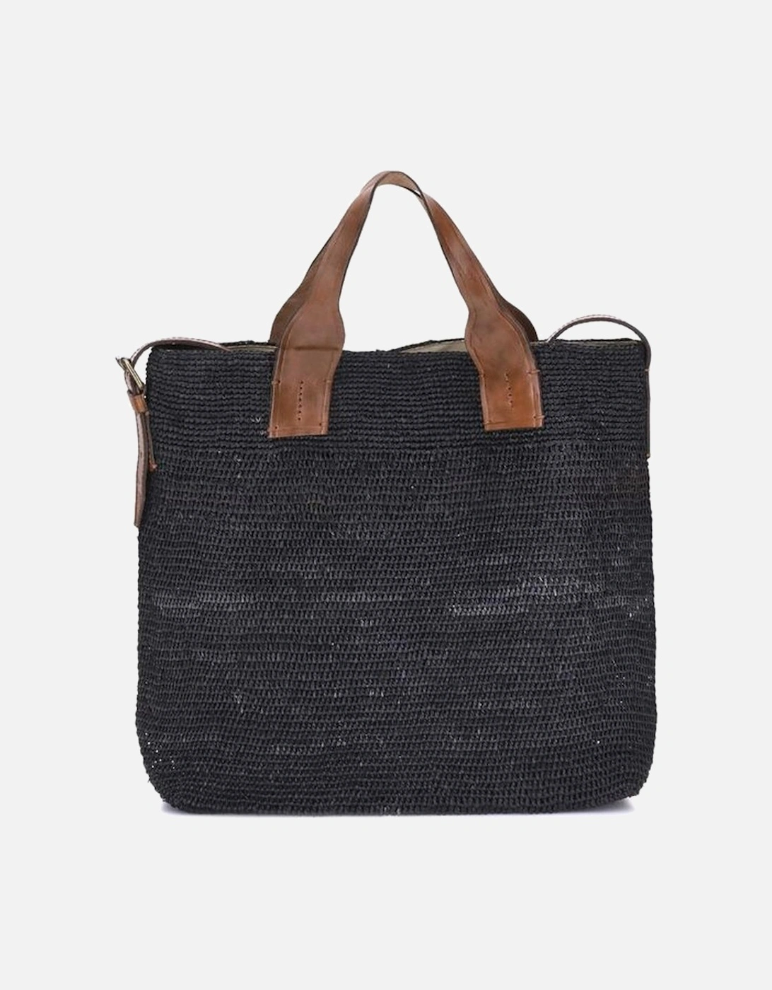 Natural Raffia Tote Bag with Leather Handles Women - Black Shoulder, 5 of 4