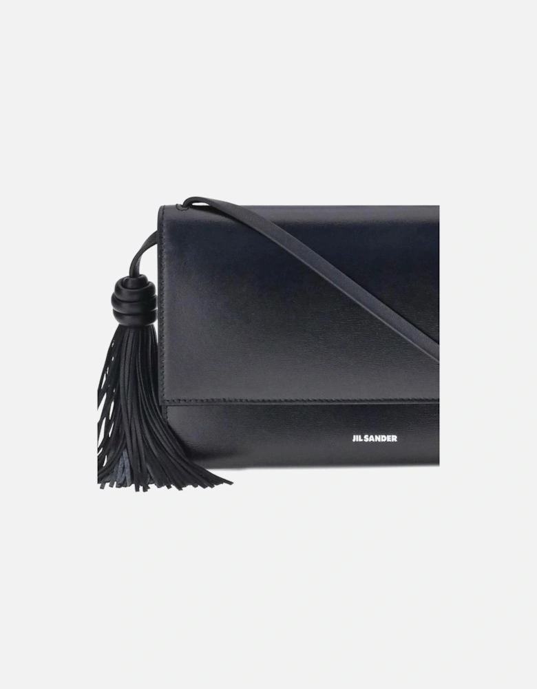 Tassel Leather Shoulder Bag with Magnetic Closure Women - Black