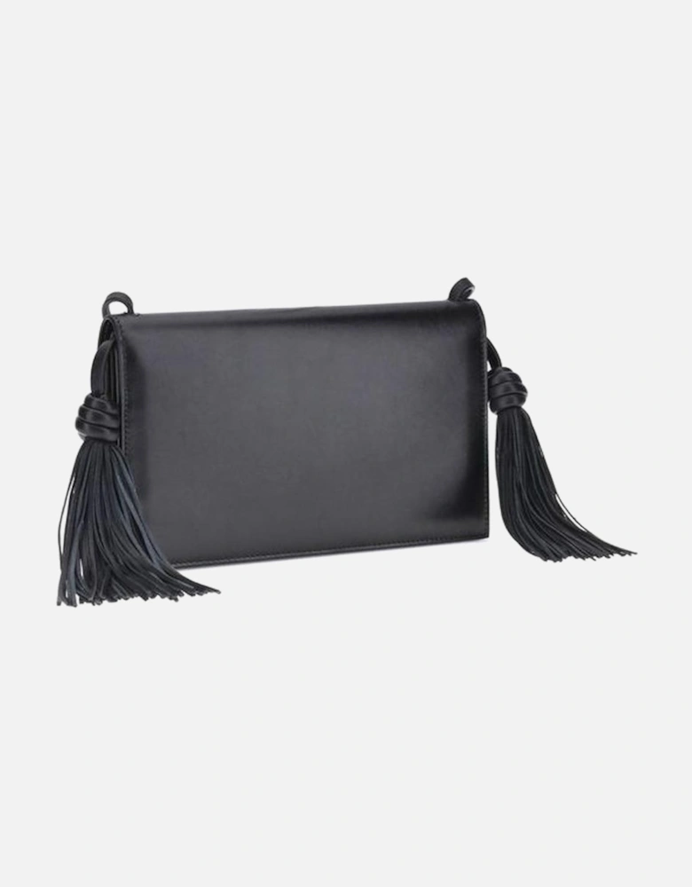 Tassel Leather Shoulder Bag with Magnetic Closure Women - Black