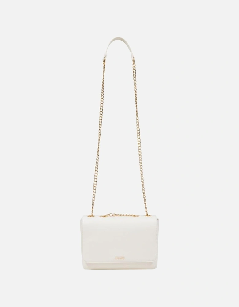 Eco-Leather Crossbody Bag with Gold-Tone Chain Strap Women - Cream