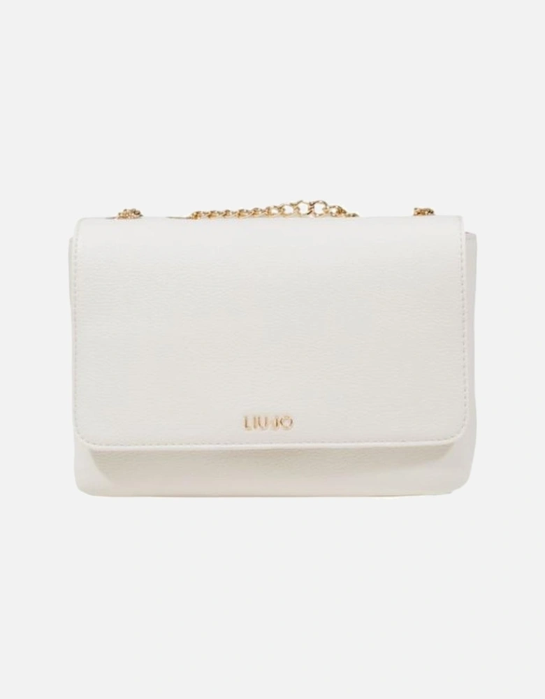 Eco-Leather Crossbody Bag with Gold-Tone Chain Strap Women - Cream