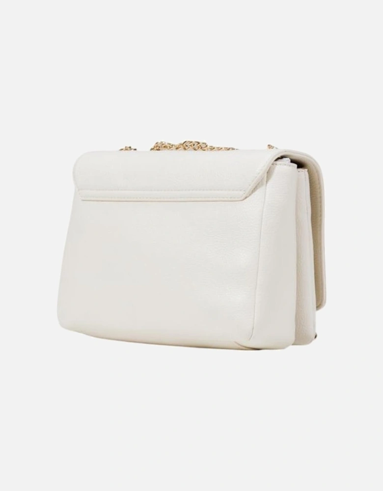 Eco-Leather Crossbody Bag with Gold-Tone Chain Strap Women - Cream