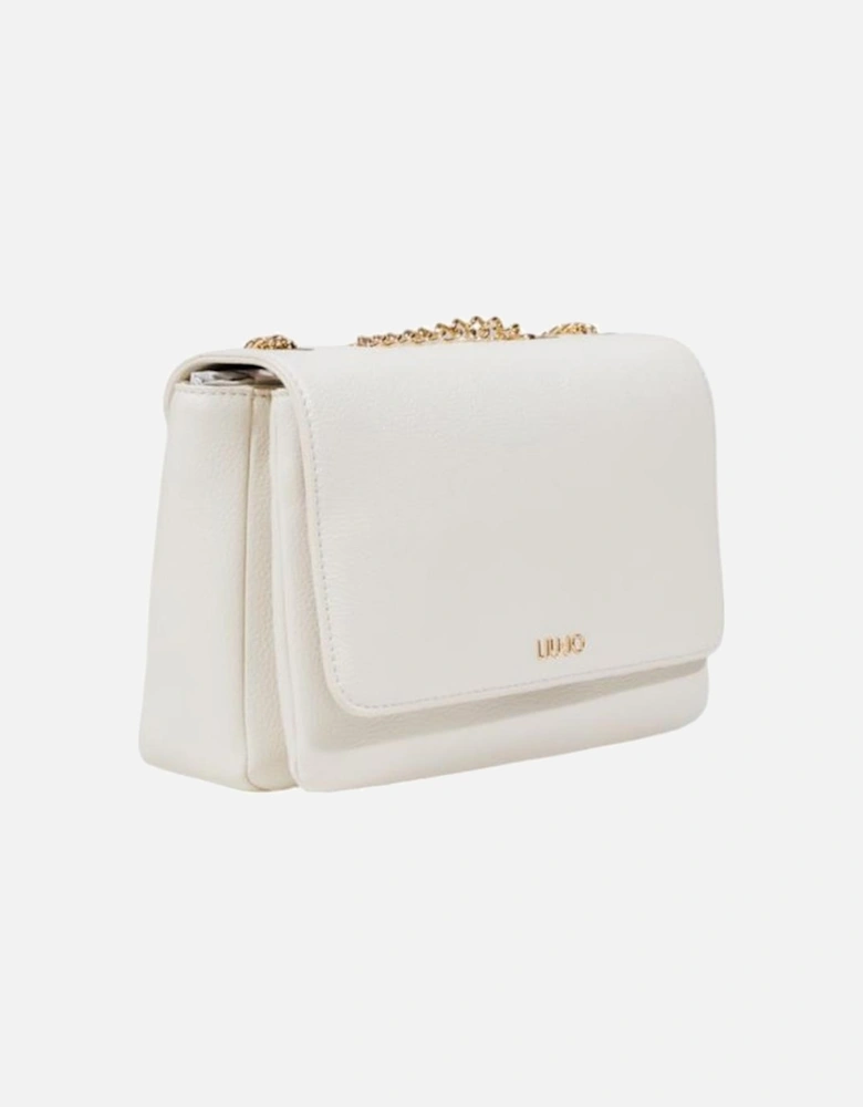 Eco-Leather Crossbody Bag with Gold-Tone Chain Strap Women - Cream