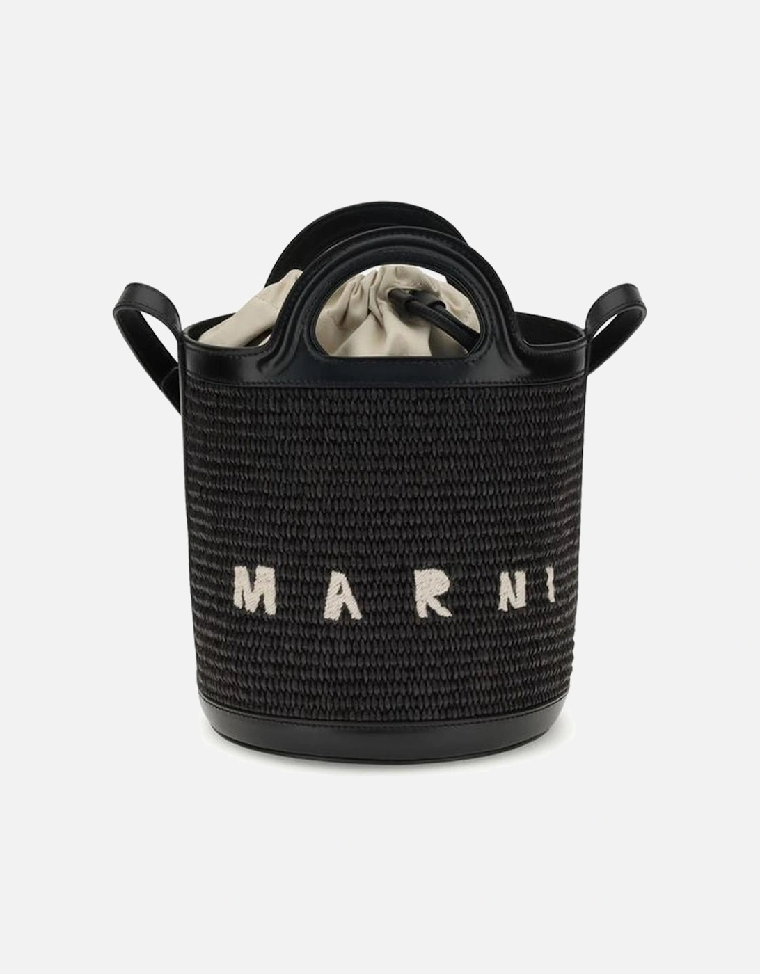 Raffia Bucket Bag with Leather Trim Women - Black, 5 of 4