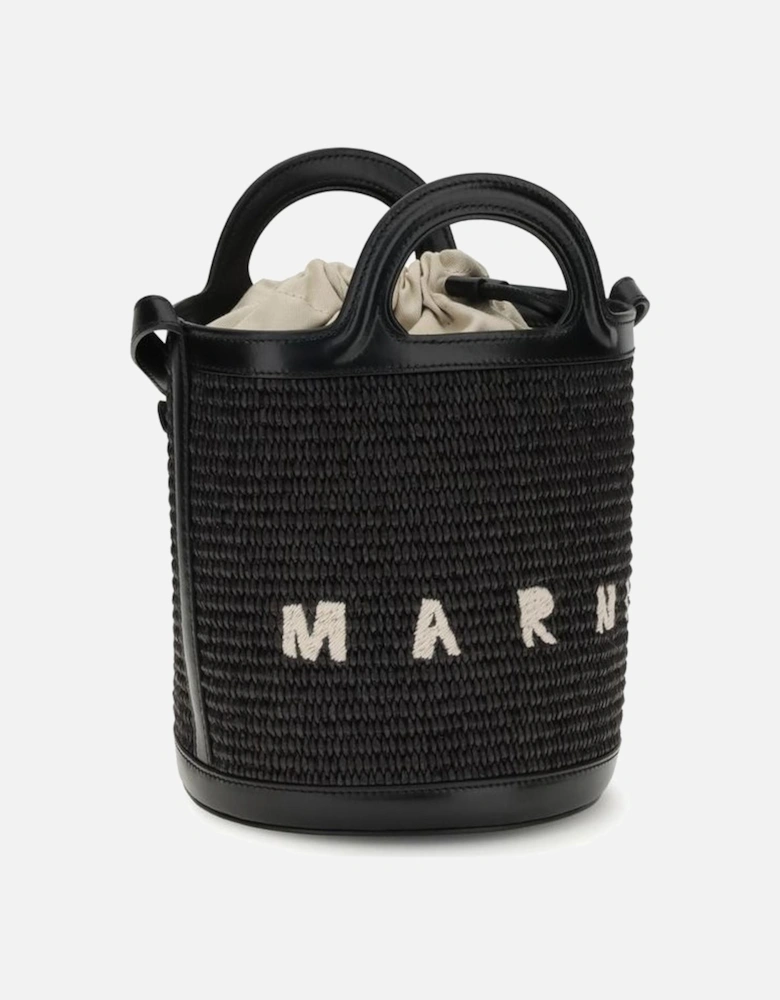Raffia Bucket Bag with Leather Trim Women - Black