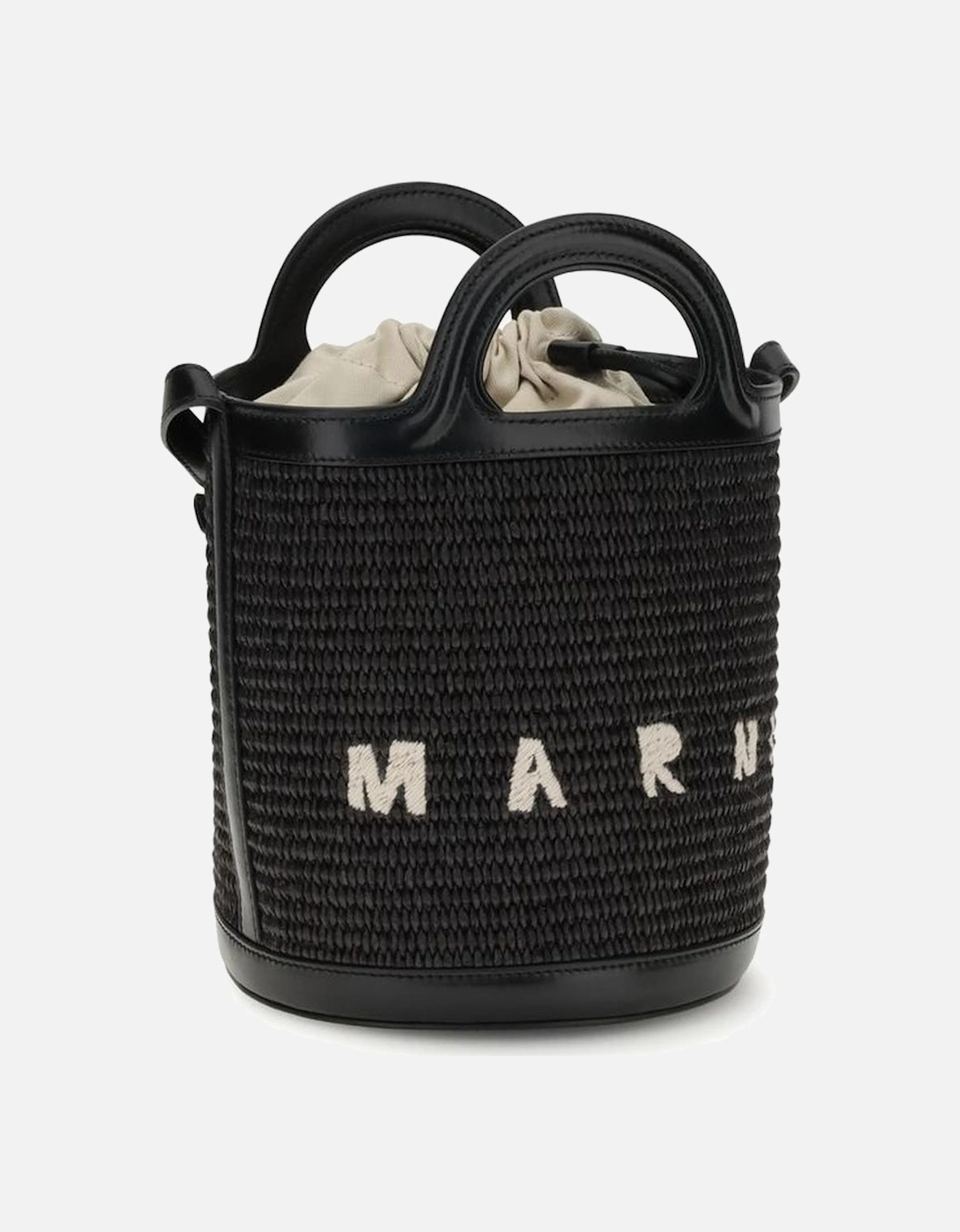 Raffia Bucket Bag with Leather Trim Women - Black