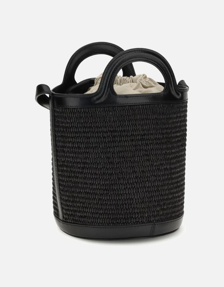 Raffia Bucket Bag with Leather Trim Women - Black