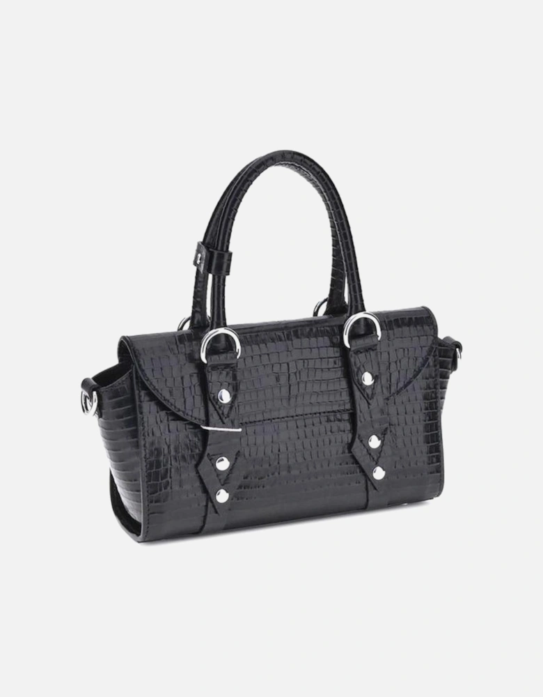 Bettina Croco Effect Shoulder Bag with Orb Logo Women - Black