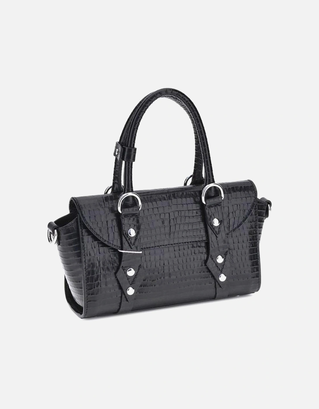 Bettina Croco Effect Shoulder Bag with Orb Logo Women - Black