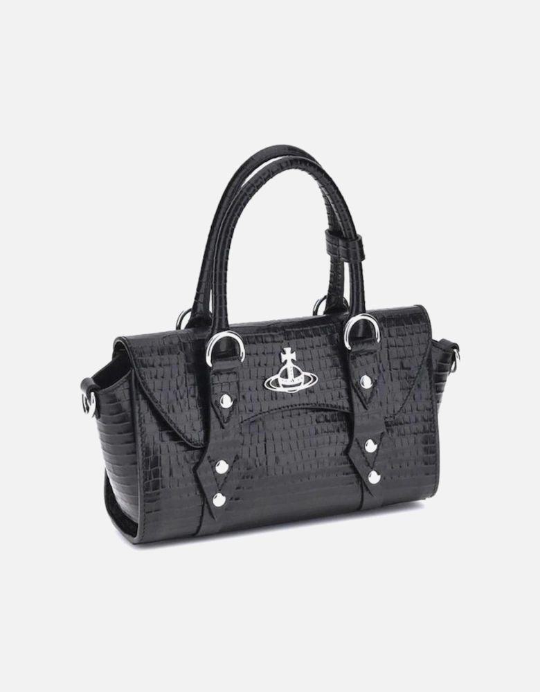 Bettina Croco Effect Shoulder Bag with Orb Logo Women - Black