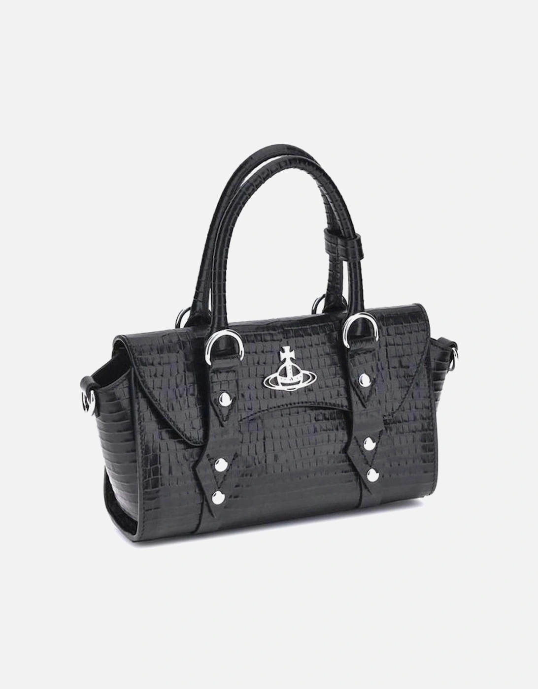 Bettina Croco Effect Shoulder Bag with Orb Logo Women - Black
