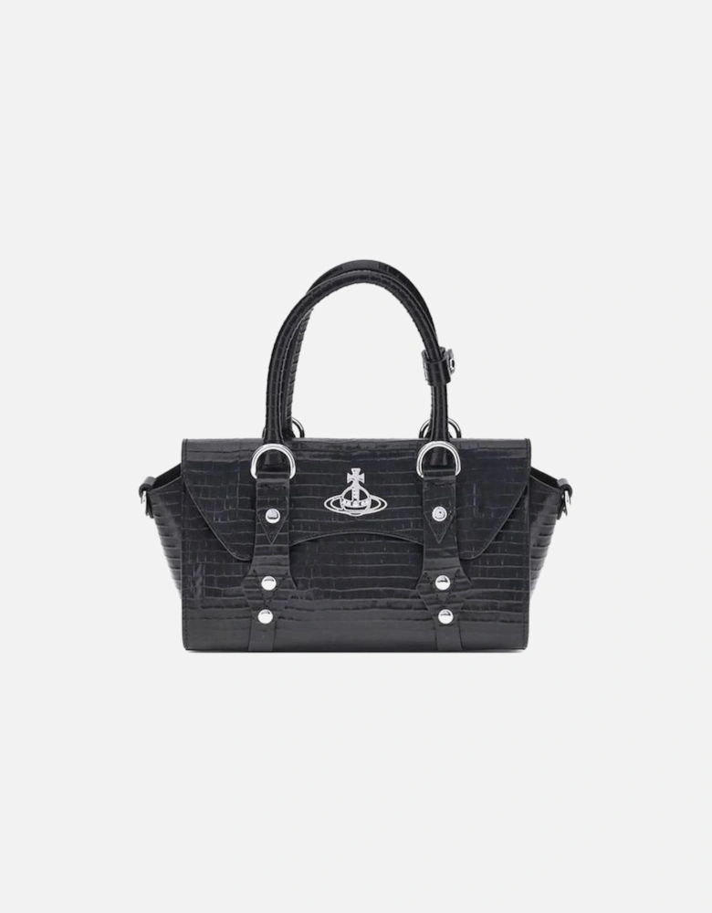 Bettina Croco Effect Shoulder Bag with Orb Logo Women - Black