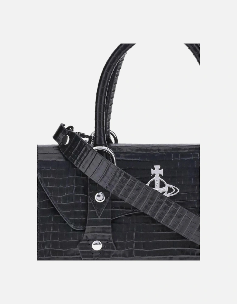 Bettina Croco Effect Shoulder Bag with Orb Logo Women - Black
