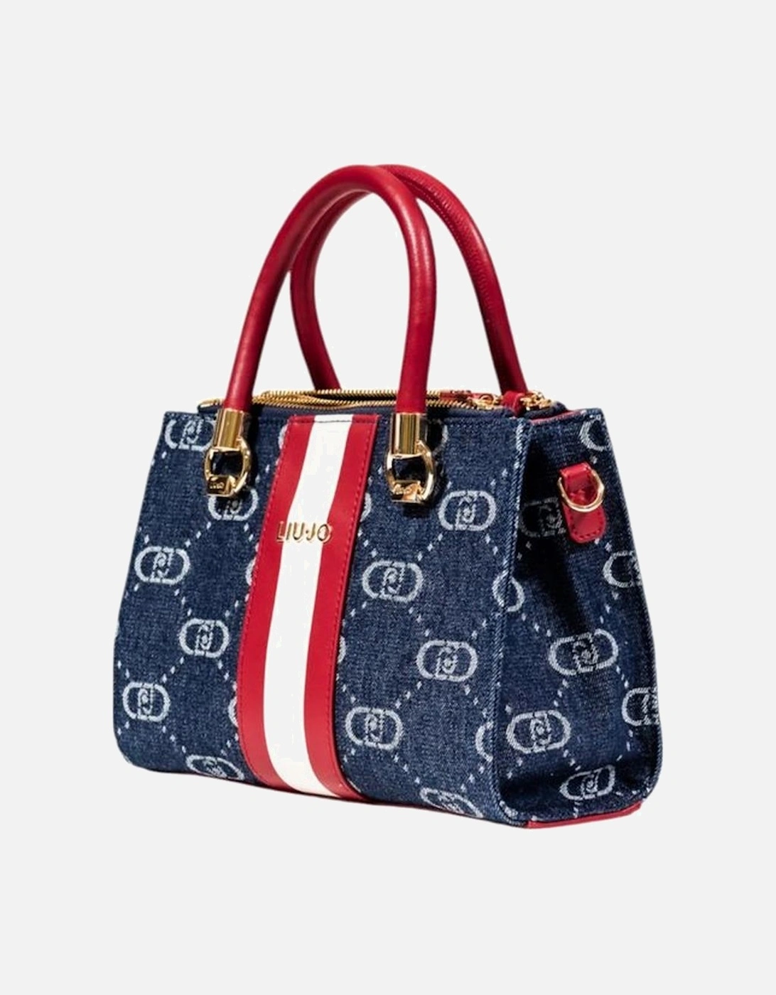Elegant Faux Leather Satchel with Logo Print Women - Blue Handbags