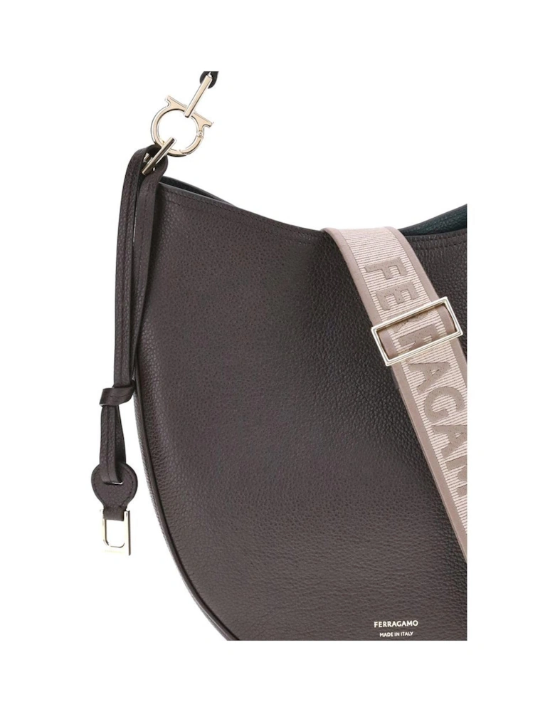 North-South Medium Shoulder Bag with Jacquard Strap Women - Brown